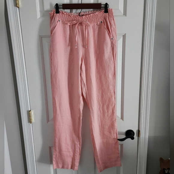 GUESS Peach Drawstring Linen Straight Leg Pants - Picture 1 of 8